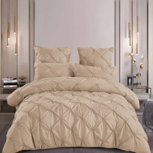 Lenjerie Bumbac Premium 6 Piese cu Pliuri Brodate, Bej Inchis-M10217