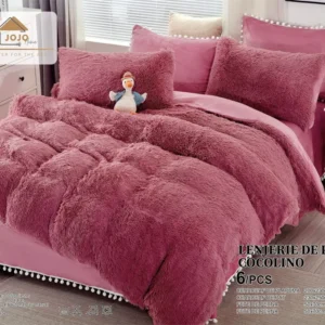 Lenjerie Cocolino Fluffy Pufoasa, cu Ciucuri, 6 Piese, Roz Inchis-C4131