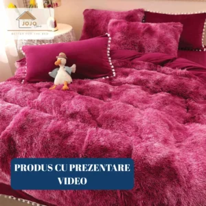 Lenjerie Cocolino Fluffy, Pufoasa, cu Ciucuri, 6 Piese, Burgundy-C4534