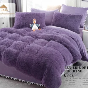 Lenjerie Cocolino Fluffy Pufoasa, cu Ciucuri, 6 Piese, Lila-C4126