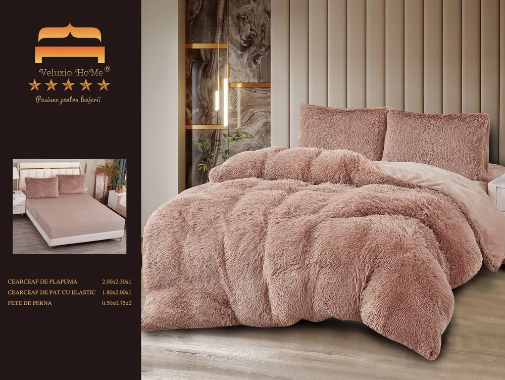 Lenjerie Cocolino Fluffy Pufoasa, cu Elastic, 4 Piese, Cappuccino-M10325
