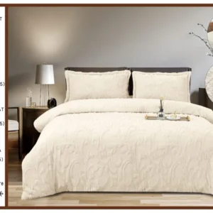 Lenjerie Cocolino Grofata, cu Blanita, 4 Piese, Cearceaf pat cu Elastic, Crem-A7100