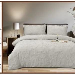 Lenjerie Cocolino Grofata, cu Blanita, 4 Piese, Cearceaf pat cu Elastic, Gri Deschis-A7095