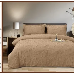 Lenjerie Cocolino Grofata, cu Blanita, 4 Piese, Cearceaf pat cu Elastic, Maro-A7096