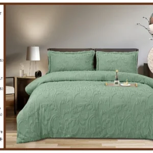 Lenjerie Cocolino Grofata, cu Blanita, 4 Piese, Cearceaf pat cu Elastic, Verde Fistic-A7097