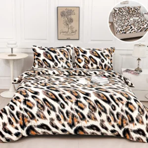 Lenjerie Cocolino 4 Piese cu Elastic, Pat Dublu, Animal Print-A9534