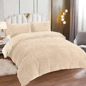 Lenjerie Cocolino Pufoasa, Model Dungat, 4 Piese, Cearceaf pat cu Elastic, Crem-L10078