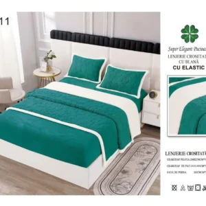 Lenjerie Crosetata Tip Tricotaj, cu Blanita, 4 Piese, cu Elastic, Verde-SEP9111