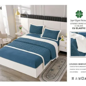 Lenjerie Crosetata Tip Tricotaj, cu Blanita, 4 Piese, cu Elastic, Bleumarin-SEP9110