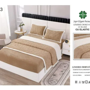 Lenjerie Crosetata Tip Tricotaj, cu Blanita, 4 Piese, cu Elastic, Bej-SEP9113
