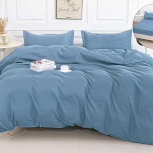 Lenjerie Damasc Finetat 4 Piese cu Elastic, Bleumarin, Uni-A9816