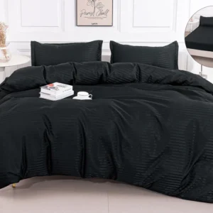Lenjerie Damasc Finetat 4 Piese cu Elastic, Negru, Uni-A9818