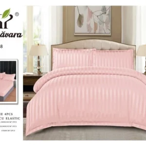 Lenjerie Damasc Finetat 4 Piese cu Elastic, Roze, Uni-P9619