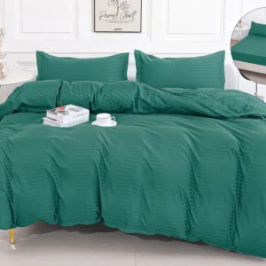 Lenjerie Damasc Finetat 4 Piese cu Elastic, Verde, Uni-A9823