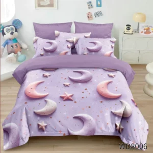 Lenjerie 5D Finet 4 Piese, cu Elastic, Imprimeu Identic cu Poza, Luna/Stele-P8969