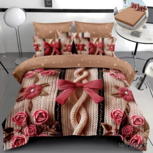Lenjerie 5D Finet 4 Piese, cu Elastic, Imprimeu Identic cu Poza, Floricele/Fundite-P8984