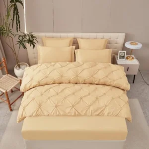 Lenjerie Finet Premium 6 Piese, cu Elastic si Pliuri Brodate, Bej Deschis-V7948