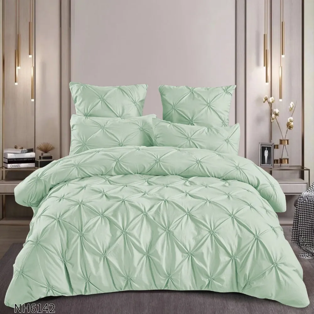 Lenjerie Finet Premium Soft Touch, 6 Piese, cu Elastic si Pliuri Brodate, Verde Deschis-P8055