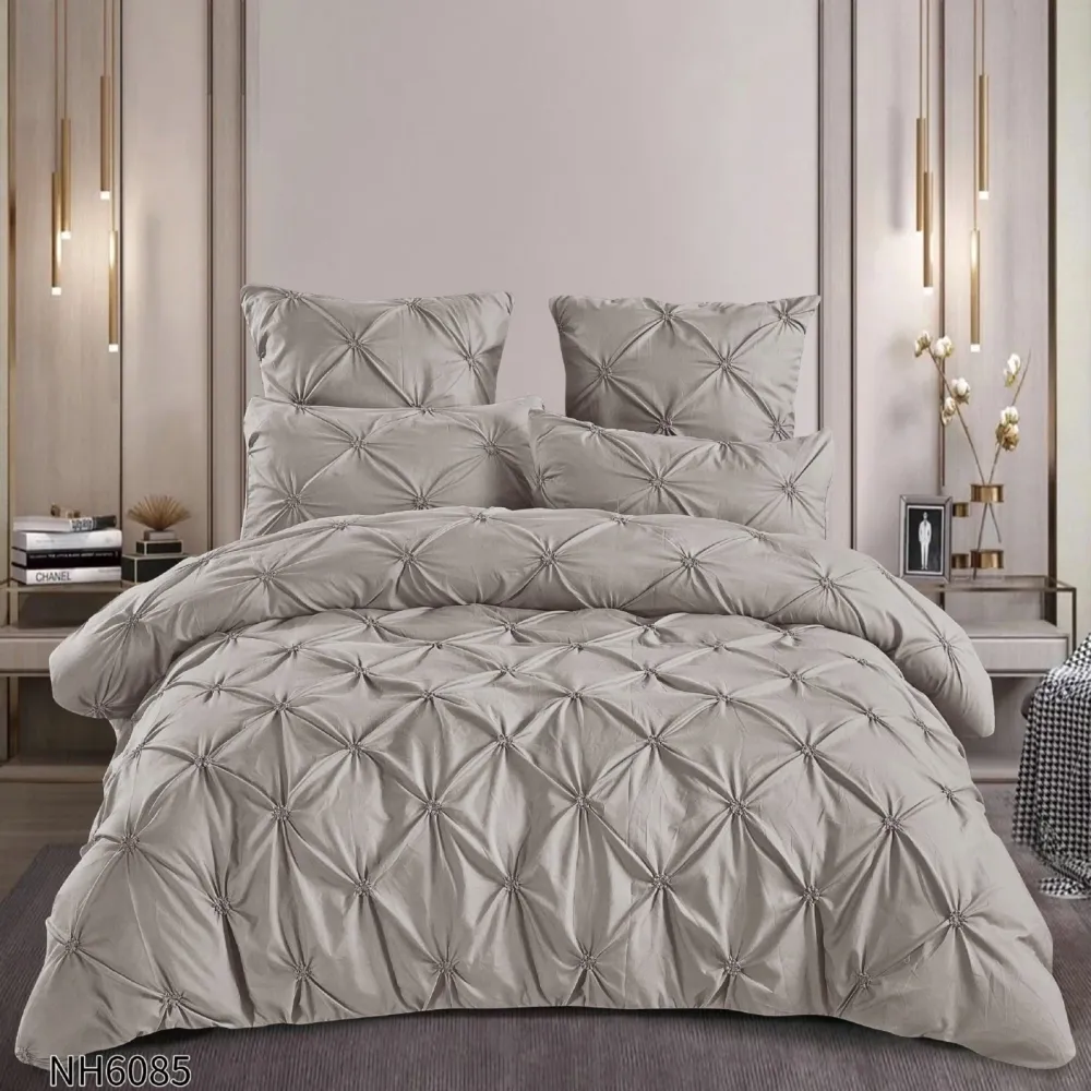 Lenjerie Finet Premium Soft Touch, 6 Piese, cu Elastic si Pliuri Brodate, Gri Deschis-P8053