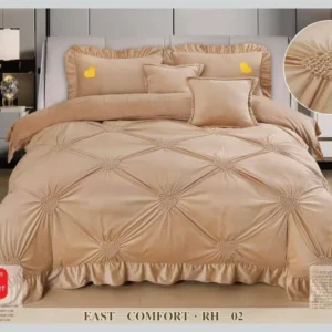 Lenjerie Luxury din Catifea, 6 Piese cu Inimi Brodate si Volanas, Bej-D9212