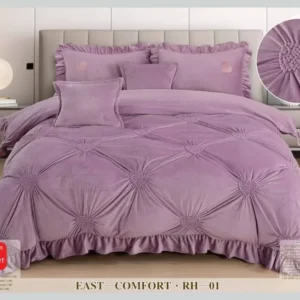 Lenjerie Luxury din Catifea, 6 Piese cu Inimi Brodate si Volanas, Lila-D9211