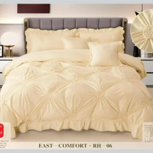 Lenjerie Luxury din Catifea, 6 Piese cu Inimi Brodate si Volanas, Crem-D9216