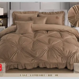 Lenjerie Luxury din Catifea, 6 Piese cu Inimi Brodate si Volanas, Maro-D9218