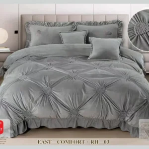 Lenjerie Luxury din Catifea, 6 Piese cu Inimi Brodate si Volanas, Gri-D9213