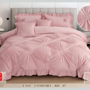Lenjerie Luxury din Catifea, 6 Piese cu Inimi Brodate si Volanas, Roz-D9217