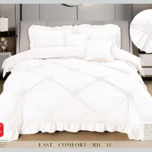 Lenjerie Luxury din Catifea, 6 Piese cu Inimi Brodate si Volanas, Alb-D9220