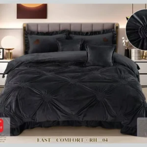 Lenjerie Luxury din Catifea, 6 Piese cu Inimi Brodate si Volanas, Gri Inchis-D9214