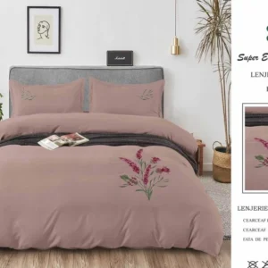 Lenjerie Luxury din Finet Superior, 4 Piese, cu Broderie, Maro-SEP10689