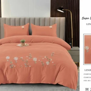 Lenjerie Luxury din Finet Superior, 4 Piese, cu Broderie, Portocaliu-SEP10672
