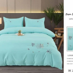 Lenjerie Luxury din Finet Superior, 4 Piese, cu Broderie, Bleu-SEP10676