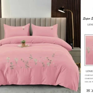 Lenjerie Luxury din Finet Superior, 4 Piese, cu Broderie, Roz-SEP10674