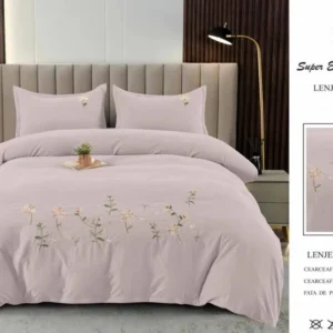 Lenjerie Luxury din Finet Superior, 4 Piese, cu Broderie, Gri-Mauve-SEP10673