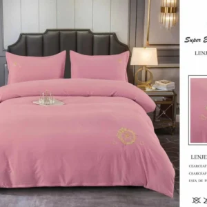 Lenjerie Luxury din Finet Superior, 4 Piese, cu Broderie, Roz Bujor-SEP10683