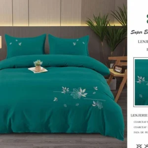 Lenjerie Luxury din Finet Superior, 4 Piese, cu Broderie, Verde Petrol-SEP10690