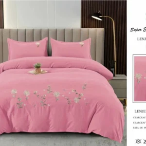 Lenjerie Luxury din Finet Superior, 4 Piese, cu Broderie, Roz Bonbon-SEP10675