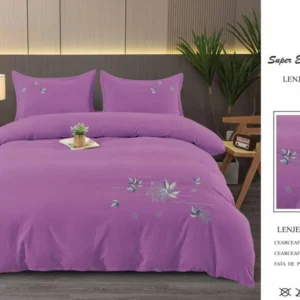 Lenjerie Luxury din Finet Superior, 4 Piese, cu Broderie, Mov-SEP10678