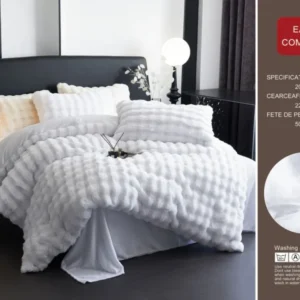 Lenjerie Luxury, Pufoasa, din Blanita artificiala Tip Iepure, 4 piese, Alb-D8907