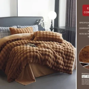 Lenjerie Luxury, Pufoasa, din Blanita artificiala Tip Iepure, 4 piese, Maro-D8906