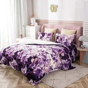 Lenjerie pat cocolino 2 persoane, 4 piese - flori mov