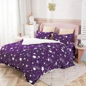 Lenjerie pat cocolino 2 persoane, 4 piese - stele mov