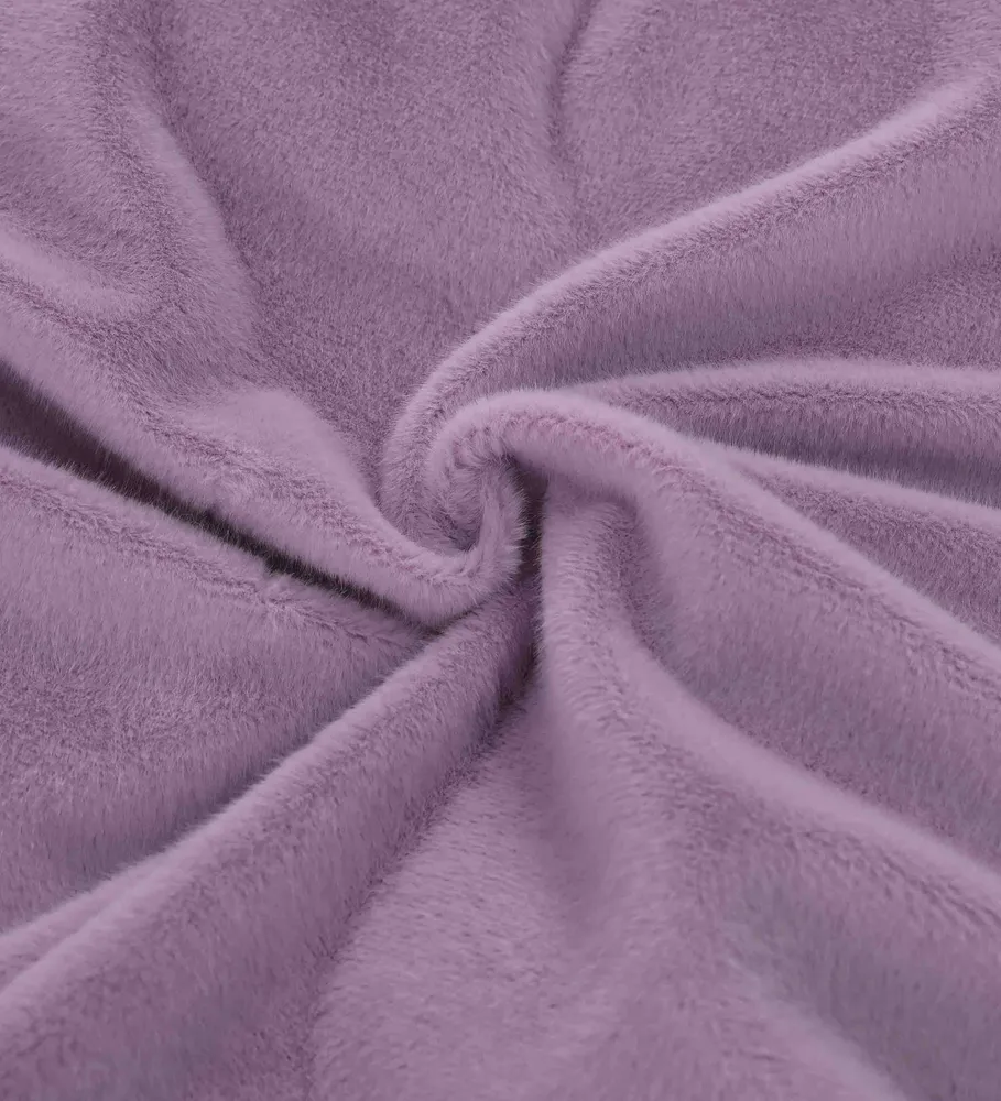 Lenjerie pat dublu, Brodata, din Blanita Artificiala De Iepure, cu Elastic, 6 piese, Lila