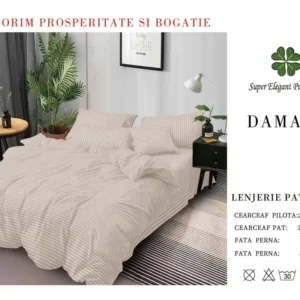 Lenjerie Pat Dublu din Bumbac Damasc, cu 6 Piese, Cabalin-SEP7022