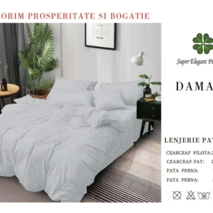 Lenjerie Pat Dublu din Bumbac Damasc, cu 6 Piese, Gri Deschis-SEP7032