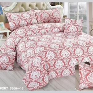 Lenjerie Pat Dublu din Finet Fin Creponat, 6 Piese, Roz Oriental-D10562