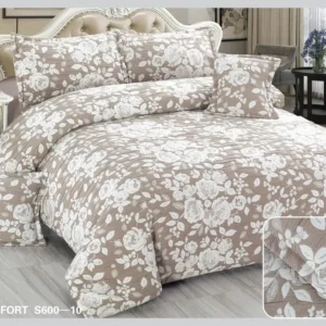 Lenjerie Pat Dublu din Finet Fin Creponat, 6 Piese, Beige Floral-D10587