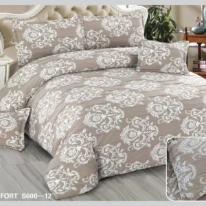 Lenjerie Pat Dublu din Finet Fin Creponat, 6 Piese, Beige Oriental-D10589